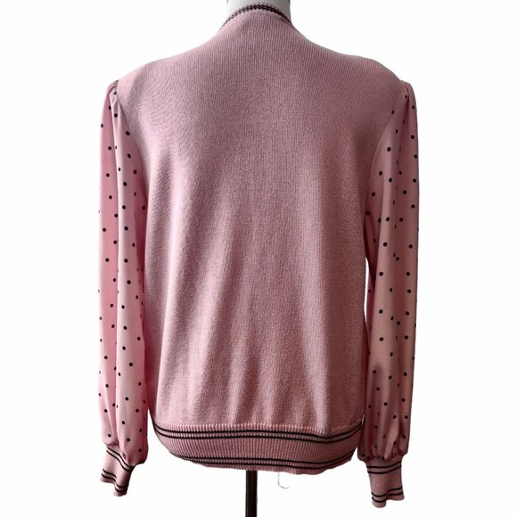 Vintage Adolph Schuman For Lilli Ann Pink V-Neck Polka Dot Sleeves Sweater 12 - Picture 3 of 9